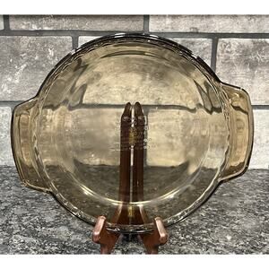 Anchor Hocking Ovenware 9” Amber Brown Glass Deep Pie Plate Scalloped Edge #1075